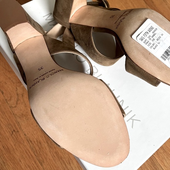 MANOLO Blahnik NWT Sandals Heels Khan 70 Beige Brown Neutral - Picture 8 of 13